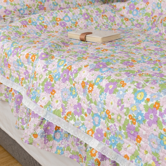 91家纺网 家纺一手货源 找家纺 淑女公社家纺 2022新款纯棉13372韩版镂空小花边床盖 姹紫嫣红