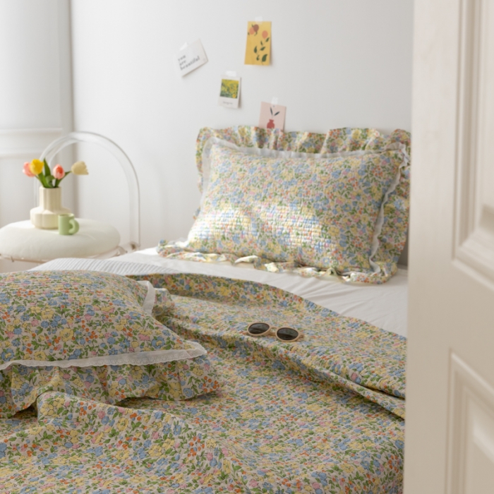 91家纺网 家纺一手货源 找家纺 淑女公社家纺 2022新款纯棉13372韩版镂空小花边床盖 春色满园