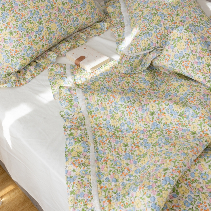 91家纺网 家纺一手货源 找家纺 淑女公社家纺 2022新款纯棉13372韩版镂空小花边床盖 春色满园