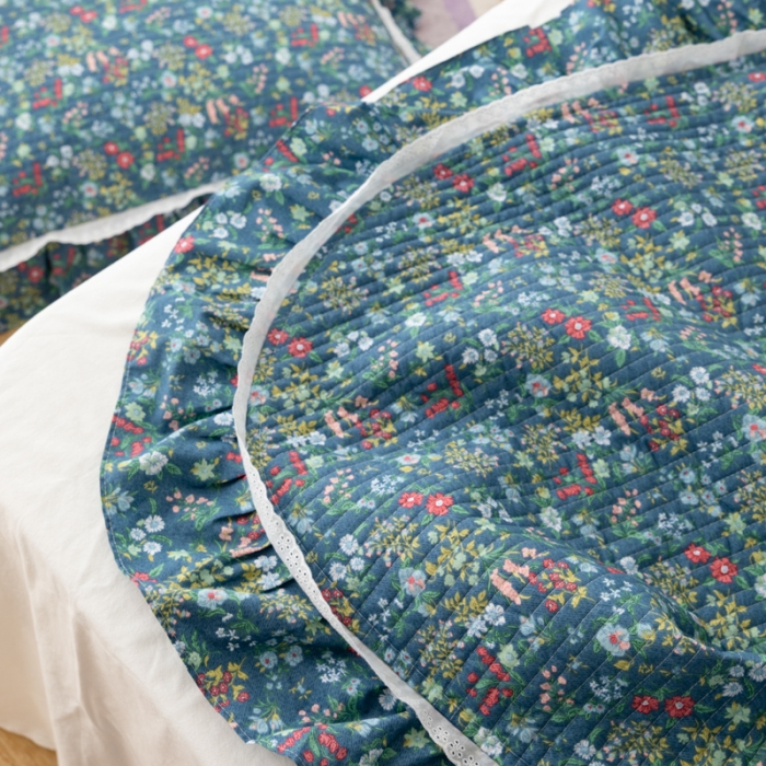 91家纺网 家纺一手货源 找家纺 淑女公社家纺 2022新款纯棉13372韩版镂空小花边床盖 绿肥红瘦