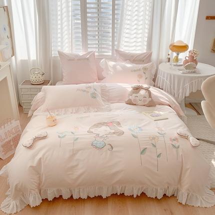 91家纺网 家纺一手货源 找家纺 （总）曼布缇2025新款40S全棉水洗棉绣花四件套小女孩