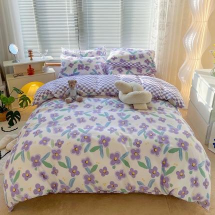 91家纺网 家纺一手货源 找家纺 寐居2022春季新款全棉四件套 紫色恋花