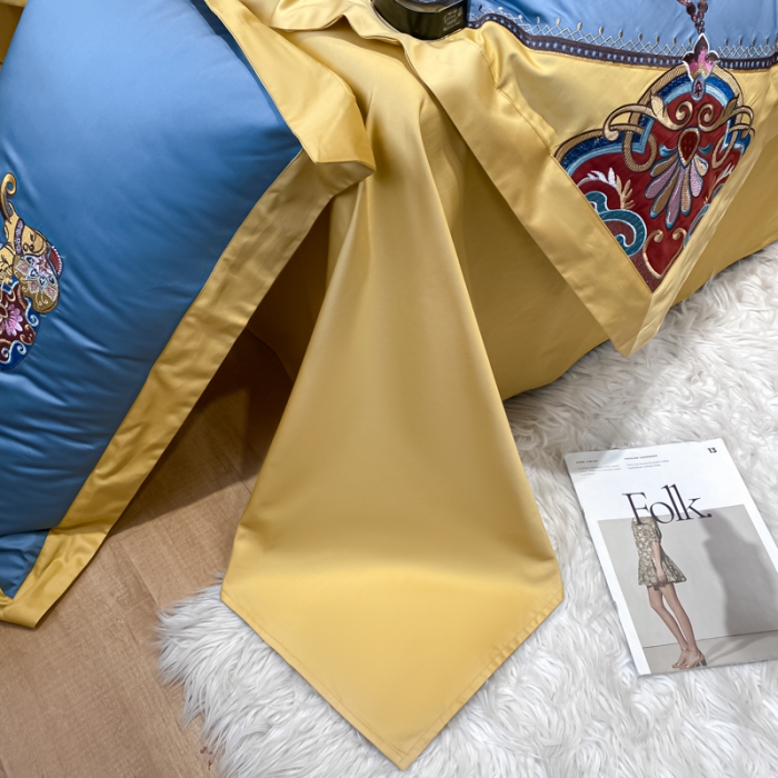 91家纺网 家纺一手货源 找家纺 铭动 2023新款100支长绒棉四件套 共舞-宾利蓝