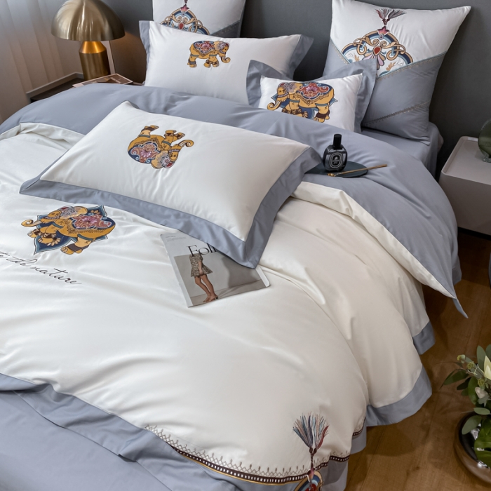 91家纺网 家纺一手货源 找家纺 铭动 2023新款100支长绒棉四件套 共舞-典雅白