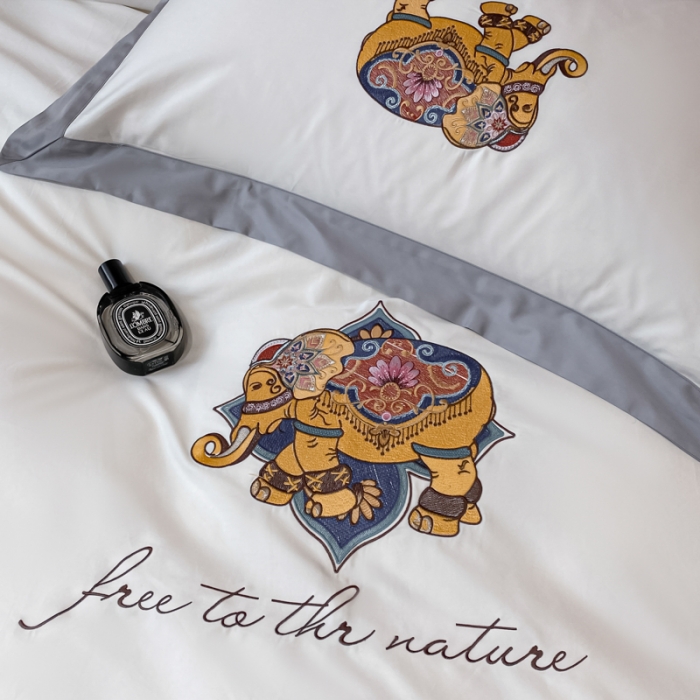 91家纺网 家纺一手货源 找家纺 铭动 2023新款100支长绒棉四件套 共舞-典雅白