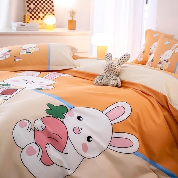 91家纺网 家纺一手货源 找家纺 雲归梦 2022新款全棉大版四件套 卡通花型 甜蜜兔-桔