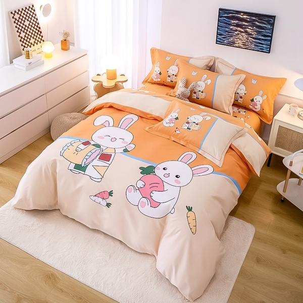 91家纺网 家纺一手货源 找家纺 雲归梦 2022新款全棉大版四件套 卡通花型 甜蜜兔-桔