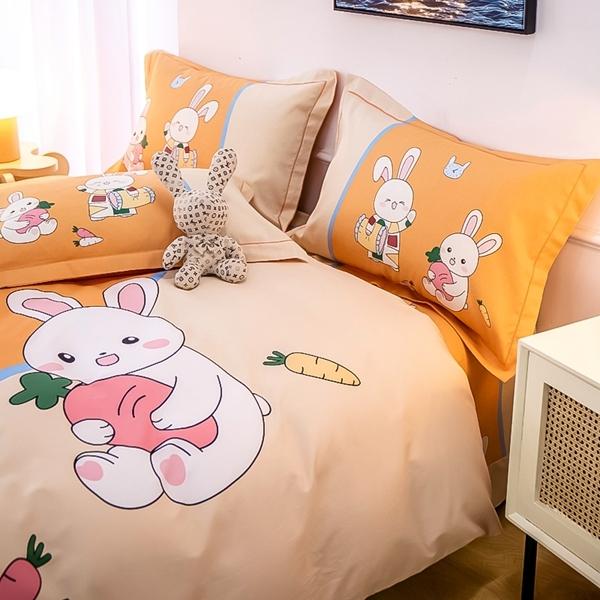 91家纺网 家纺一手货源 找家纺 雲归梦 2022新款全棉大版四件套 卡通花型 甜蜜兔-桔