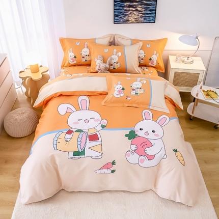 雲归梦 2022新款全棉大版四件套 卡通花型 甜蜜兔-桔