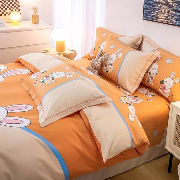 91家纺网 家纺一手货源 找家纺 雲归梦 2022新款全棉大版四件套 卡通花型 甜蜜兔-桔