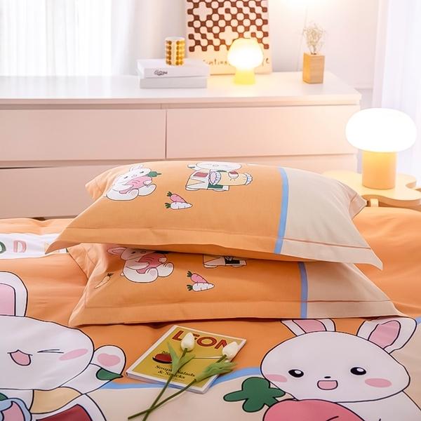 91家纺网 家纺一手货源 找家纺 雲归梦 2022新款全棉大版四件套 卡通花型 甜蜜兔-桔