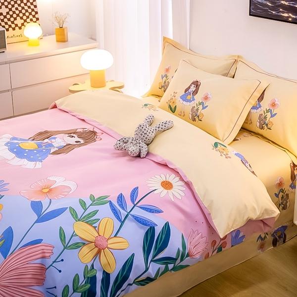 91家纺网 家纺一手货源 找家纺 雲归梦 2022新款全棉大版四件套 卡通花型 甜心少女