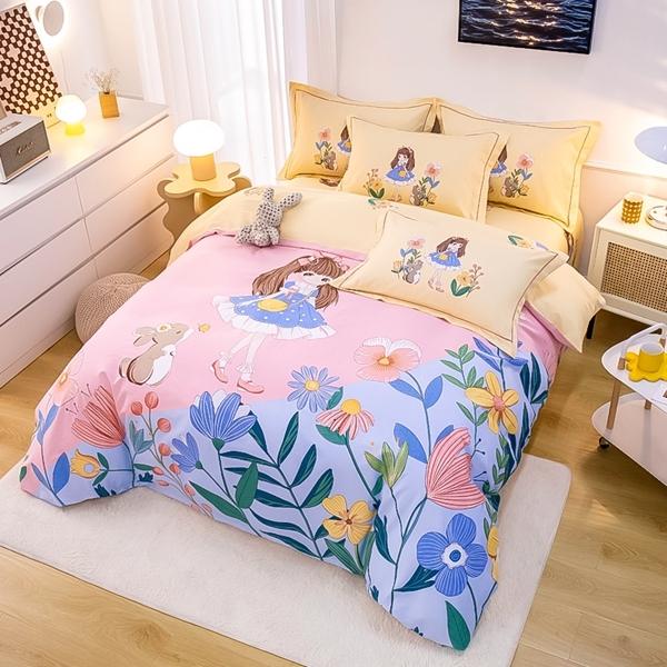 91家纺网 家纺一手货源 找家纺 雲归梦 2022新款全棉大版四件套 卡通花型 甜心少女