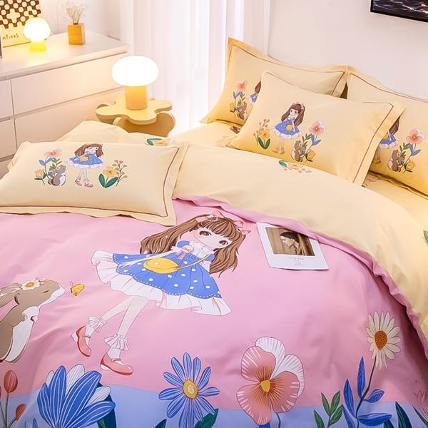 91家纺网 家纺一手货源 找家纺 雲归梦 2022新款全棉大版四件套 卡通花型 甜心少女