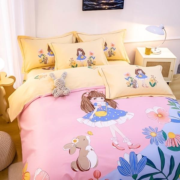 91家纺网 家纺一手货源 找家纺 雲归梦 2022新款全棉大版四件套 卡通花型 甜心少女