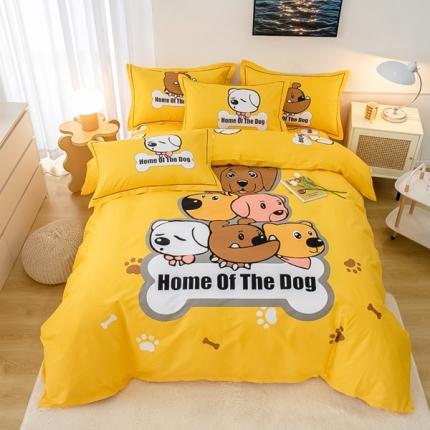 91家纺网 家纺一手货源 找家纺 雲归梦 2022新款全棉大版四件套 卡通花型 汪星人-黄