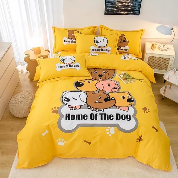 91家纺网 家纺一手货源 找家纺 雲归梦 2022新款全棉大版四件套 卡通花型 汪星人-黄