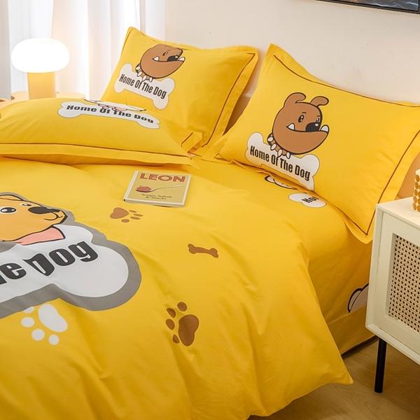 91家纺网 家纺一手货源 找家纺 雲归梦 2022新款全棉大版四件套 卡通花型 汪星人-黄