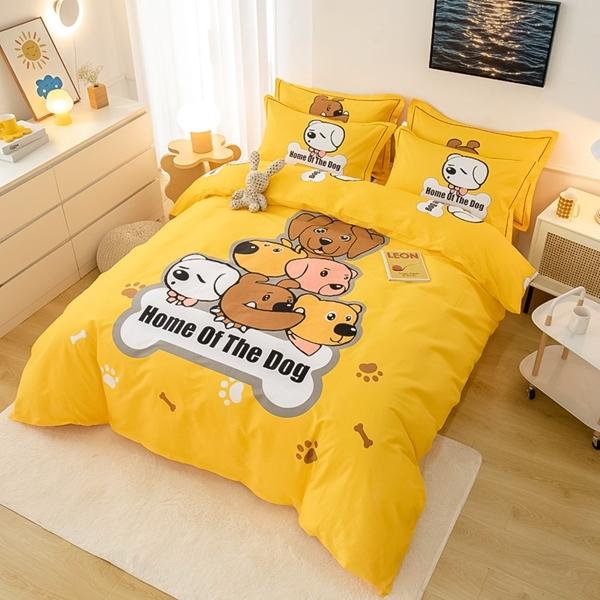 91家纺网 家纺一手货源 找家纺 雲归梦 2022新款全棉大版四件套 卡通花型 汪星人-黄