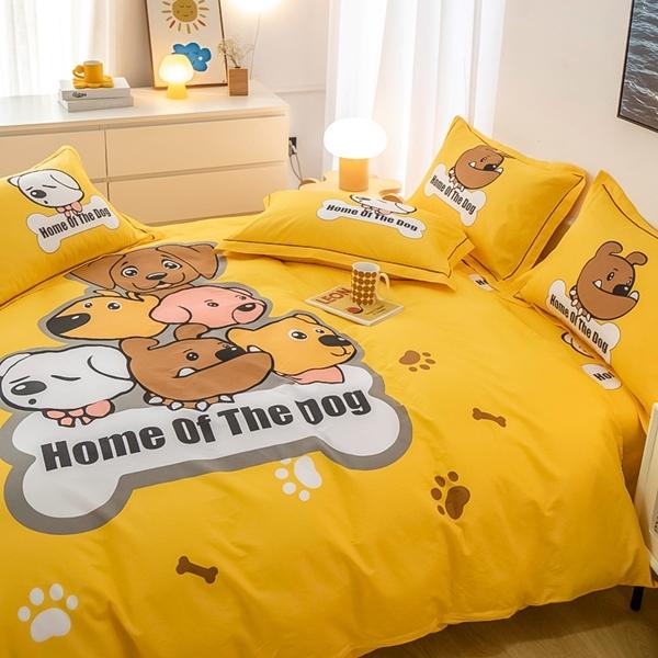 91家纺网 家纺一手货源 找家纺 雲归梦 2022新款全棉大版四件套 卡通花型 汪星人-黄