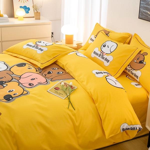 91家纺网 家纺一手货源 找家纺 雲归梦 2022新款全棉大版四件套 卡通花型 汪星人-黄