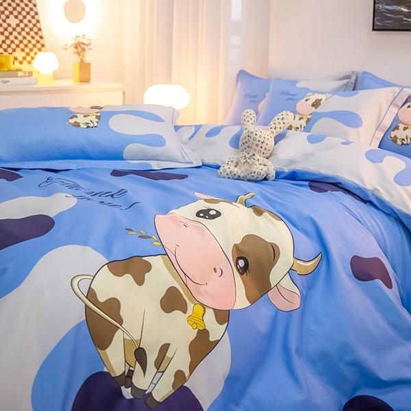 91家纺网 家纺一手货源 找家纺 雲归梦 2022新款全棉大版四件套 卡通花型 奶牛情思