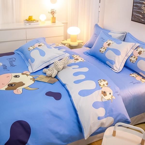 91家纺网 家纺一手货源 找家纺 雲归梦 2022新款全棉大版四件套 卡通花型 奶牛情思