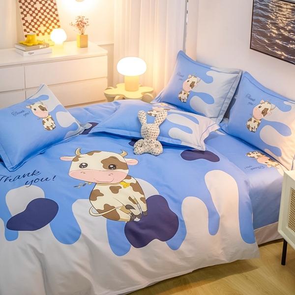 91家纺网 家纺一手货源 找家纺 雲归梦 2022新款全棉大版四件套 卡通花型 奶牛情思