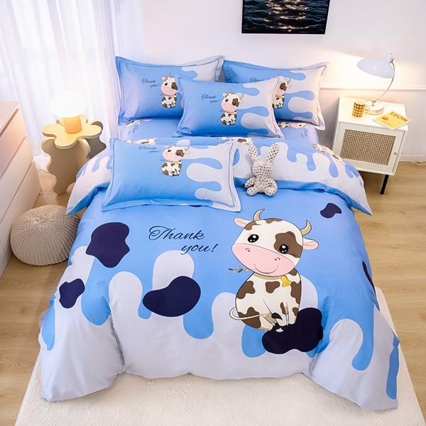 91家纺网 家纺一手货源 找家纺 雲归梦 2022新款全棉大版四件套 卡通花型 奶牛情思