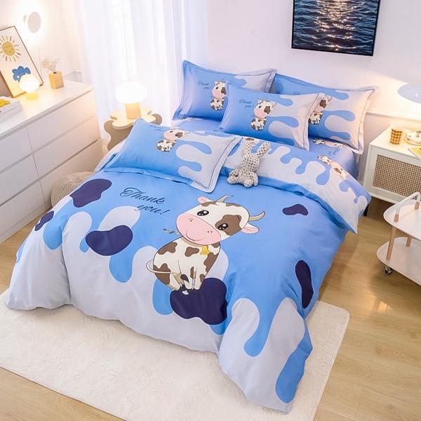 91家纺网 家纺一手货源 找家纺 雲归梦 2022新款全棉大版四件套 卡通花型 奶牛情思