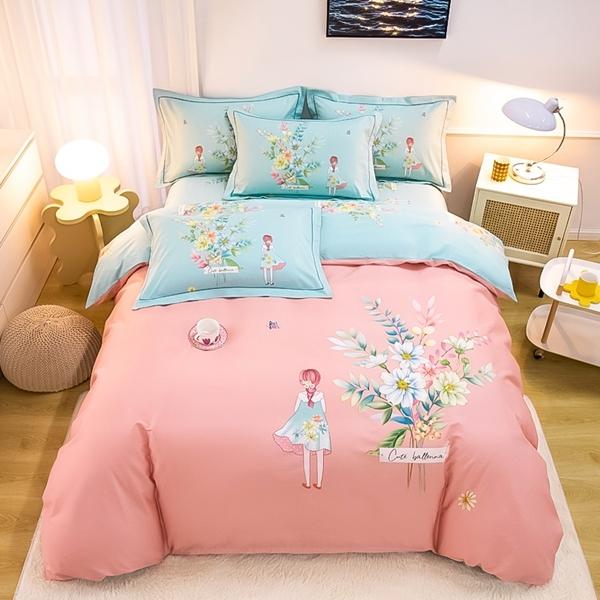 91家纺网 家纺一手货源 找家纺 雲归梦 2022新款全棉大版四件套 卡通花型 七色梦-粉