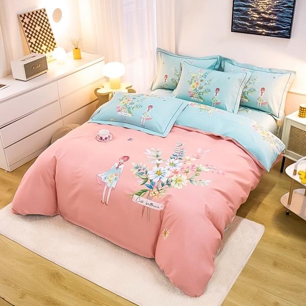 91家纺网 家纺一手货源 找家纺 雲归梦 2022新款全棉大版四件套 卡通花型 七色梦-粉