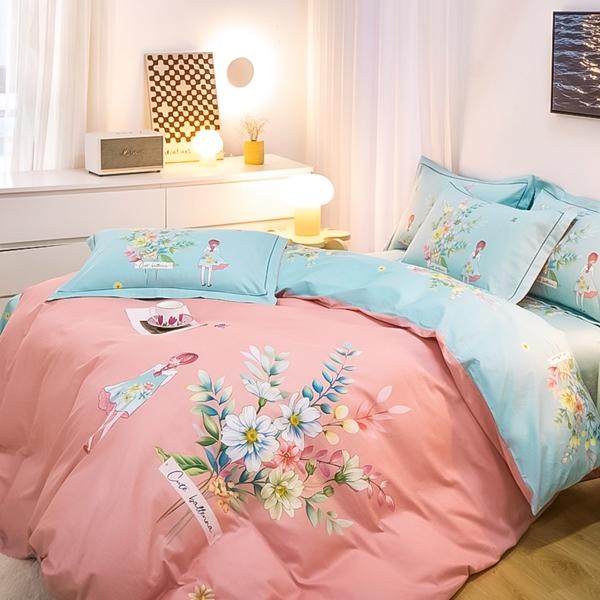 91家纺网 家纺一手货源 找家纺 雲归梦 2022新款全棉大版四件套 卡通花型 七色梦-粉