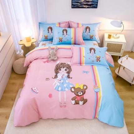 雲归梦 2022新款全棉大版四件套 卡通花型 少女梦-粉