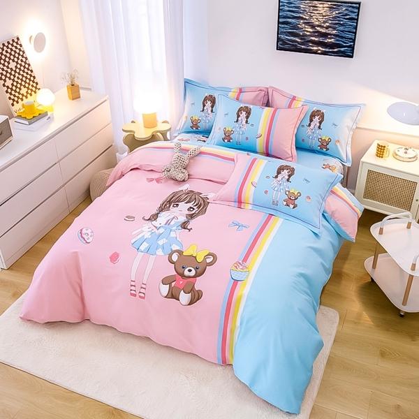 91家纺网 家纺一手货源 找家纺 雲归梦 2022新款全棉大版四件套 卡通花型 少女梦-粉