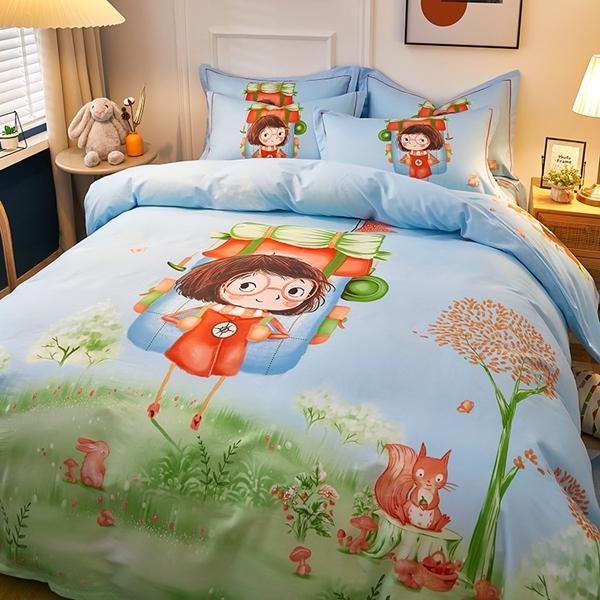 91家纺网 家纺一手货源 找家纺 雲归梦 2022新款全棉大版四件套 卡通花型 环游世界