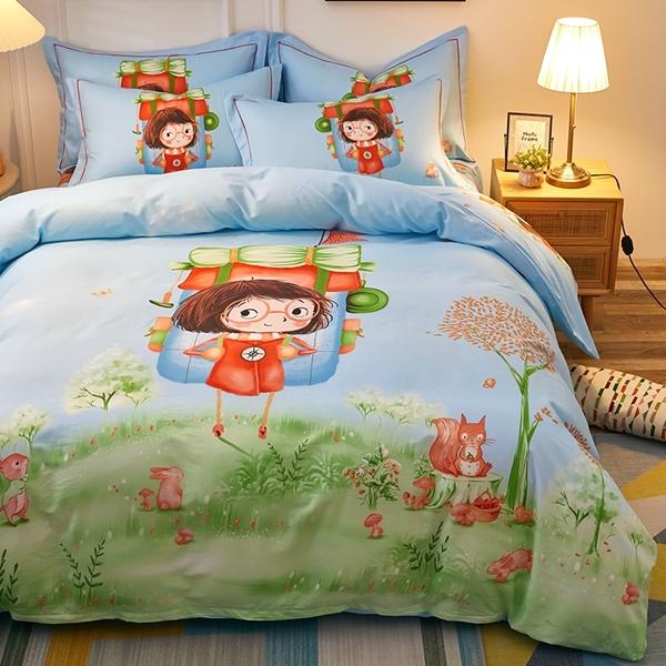 91家纺网 家纺一手货源 找家纺 雲归梦 2022新款全棉大版四件套 卡通花型 环游世界