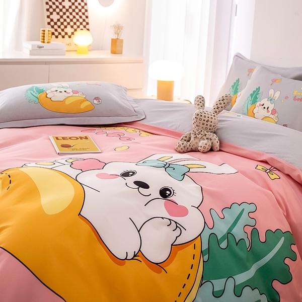 91家纺网 家纺一手货源 找家纺 雲归梦 2022新款全棉大版四件套 卡通花型 可爱多粉