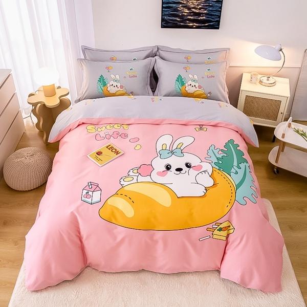 91家纺网 家纺一手货源 找家纺 雲归梦 2022新款全棉大版四件套 卡通花型 可爱多粉