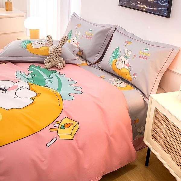 91家纺网 家纺一手货源 找家纺 雲归梦 2022新款全棉大版四件套 卡通花型 可爱多粉