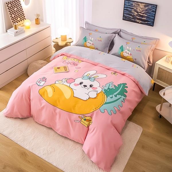 91家纺网 家纺一手货源 找家纺 雲归梦 2022新款全棉大版四件套 卡通花型 可爱多粉