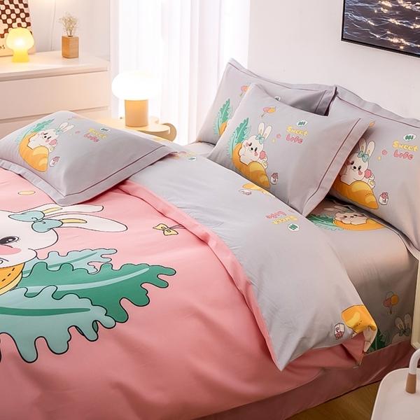 91家纺网 家纺一手货源 找家纺 雲归梦 2022新款全棉大版四件套 卡通花型 可爱多粉