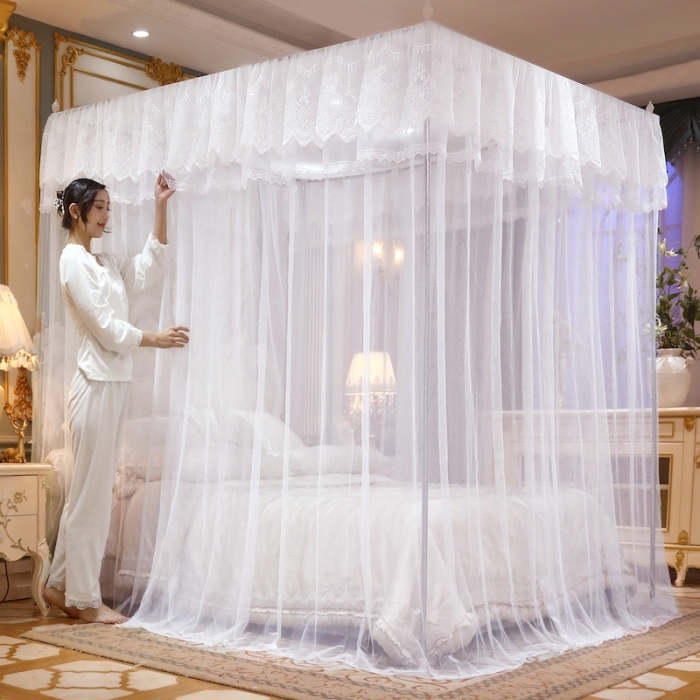 91家纺网 家纺一手货源 找家纺 初心家纺 2025新款升级款三开门宫廷蚊帐-春暖花开 白色