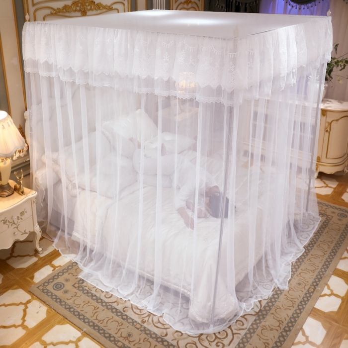 91家纺网 家纺一手货源 找家纺 初心家纺 2025新款升级款三开门宫廷蚊帐-春暖花开 白色
