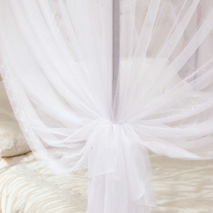 91家纺网 家纺一手货源 找家纺 初心家纺 2025新款升级款三开门宫廷蚊帐-春暖花开 白色