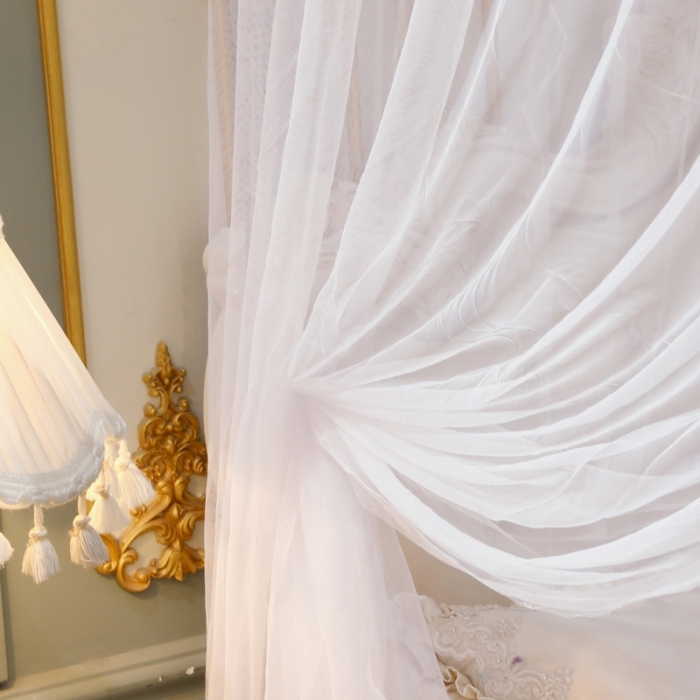 91家纺网 家纺一手货源 找家纺 初心家纺 2025新款升级款三开门宫廷蚊帐-春暖花开 白色