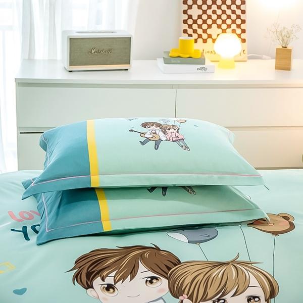 91家纺网 家纺一手货源 找家纺 雲归梦 2022新款全棉大版四件套 卡通花型 两小无猜-绿