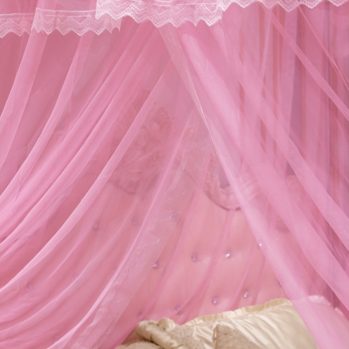91家纺网 家纺一手货源 找家纺 初心家纺 2025新款升级款三开门宫廷蚊帐-春暖花开 粉色
