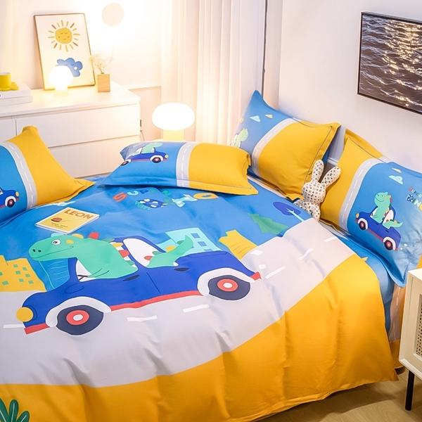 91家纺网 家纺一手货源 找家纺 雲归梦 2022新款全棉大版四件套 卡通花型 牧恩游记-蓝