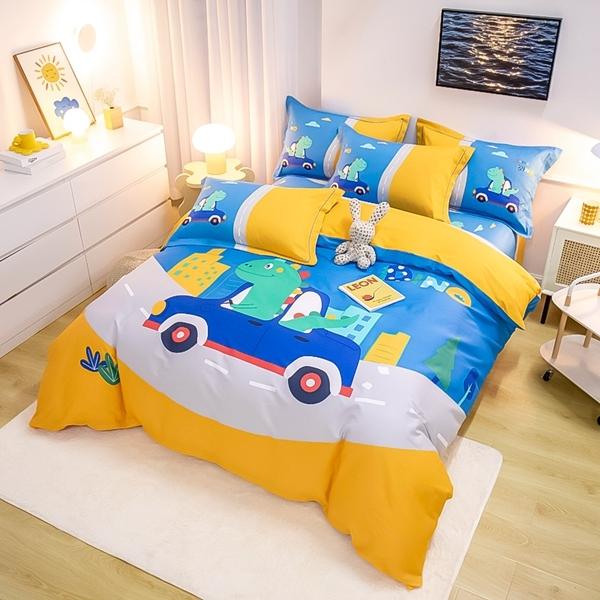 91家纺网 家纺一手货源 找家纺 雲归梦 2022新款全棉大版四件套 卡通花型 牧恩游记-蓝